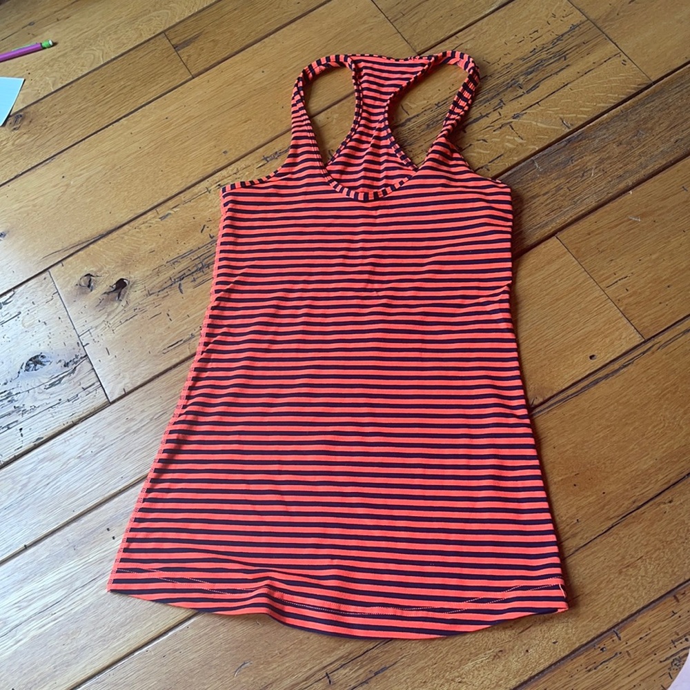 Lulu: Orange and navy striped shirt